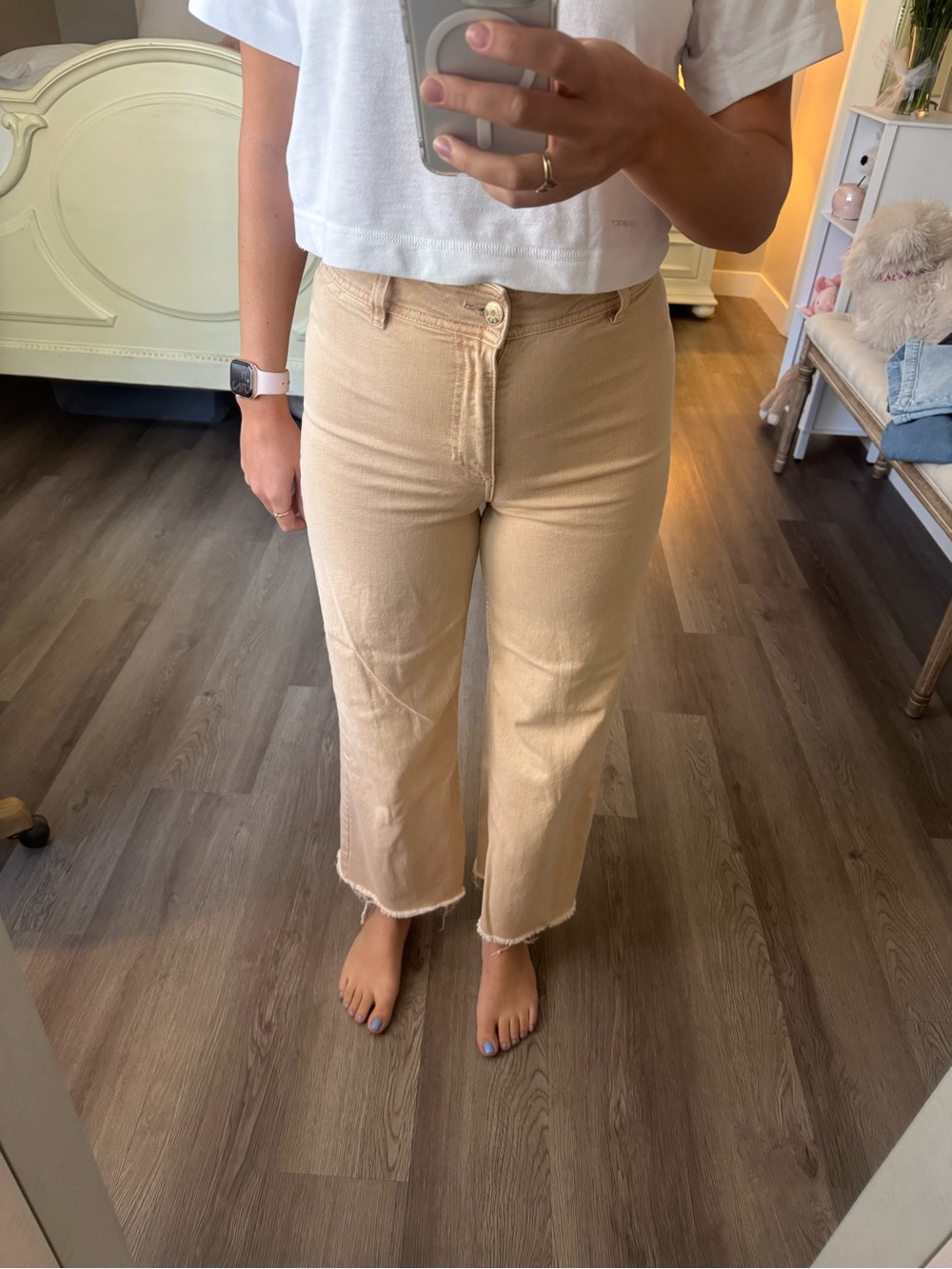 Mango Beige Cropped Ankle Jeans